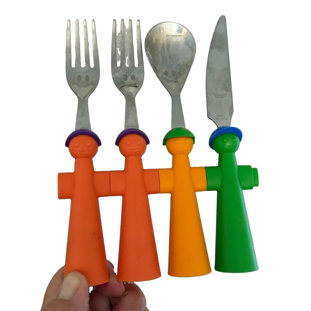 Rivadossi Trebimbi Kids Flatware 4 Piece Italy Smiley Colorful Y2K Postmodern - Picture 2 of 11